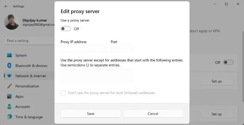 Turn off proxy via System Settings